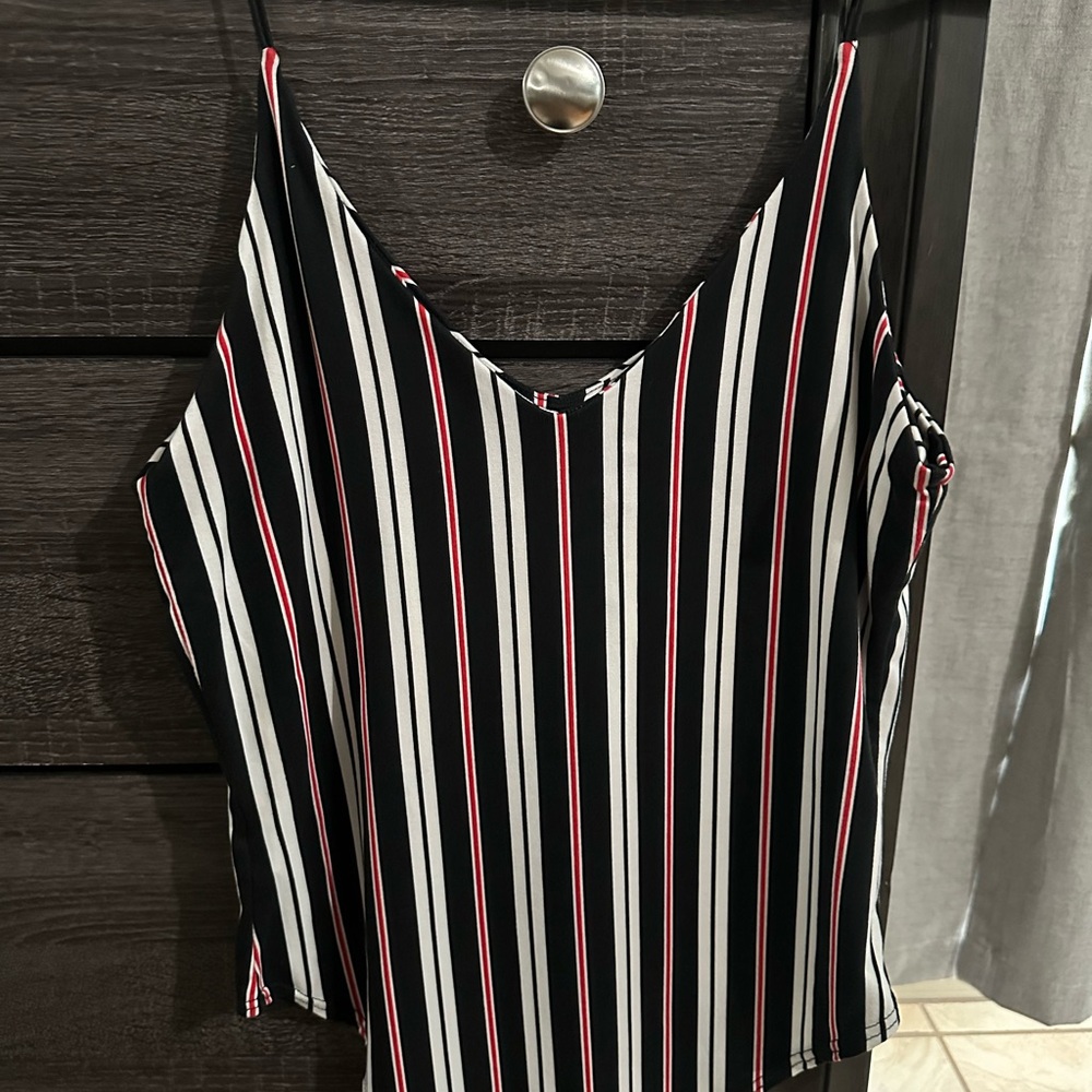 Gaze Black and White Striped Camisole with Red Accents